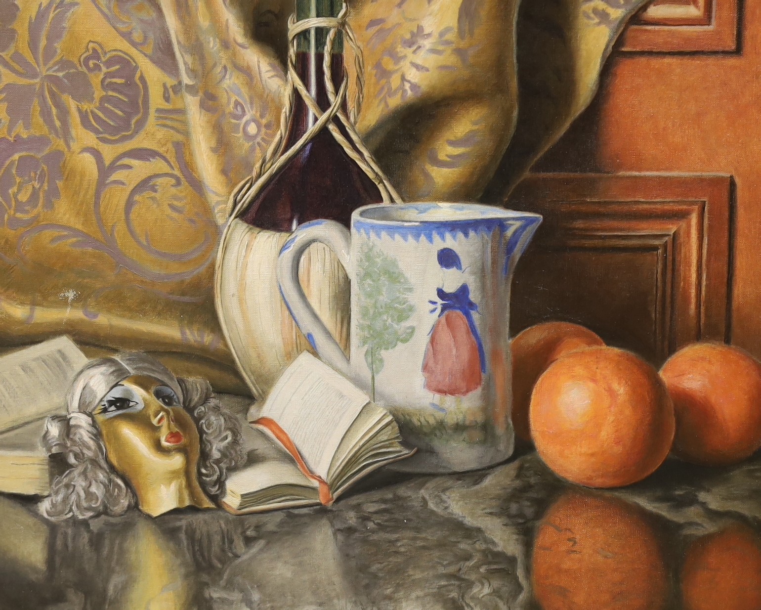 Attributed to Benjamin Coria, oil on canvas, Still life with jug, unsigned, 36 x 45cm